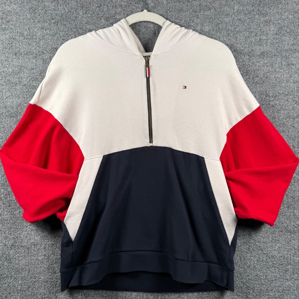 Tommy Hilfiger Womens M Colorblock Half Zip Hoodie Americana 90s Nautical Sporty